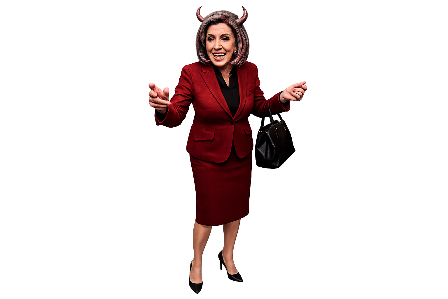 Pelosi Tracker mascot — satirical illustration of Nancy Pelosi in a red suit